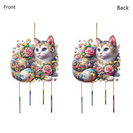 Double Sided Special Shaped Cat Diamond Art Painting Wind Bell Hanging Sign