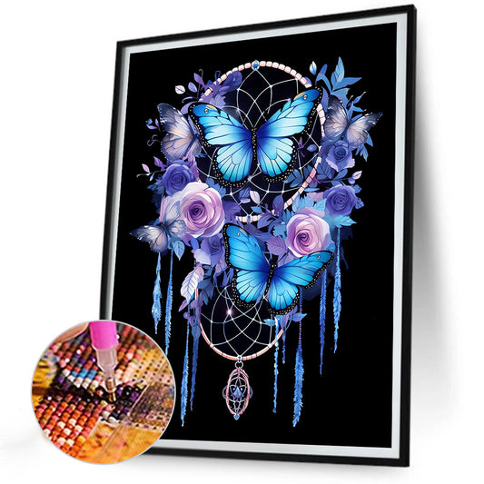 Diamond Painting - Full Round - Blue Purple Butterfly Dream Catcher (30*40CM)