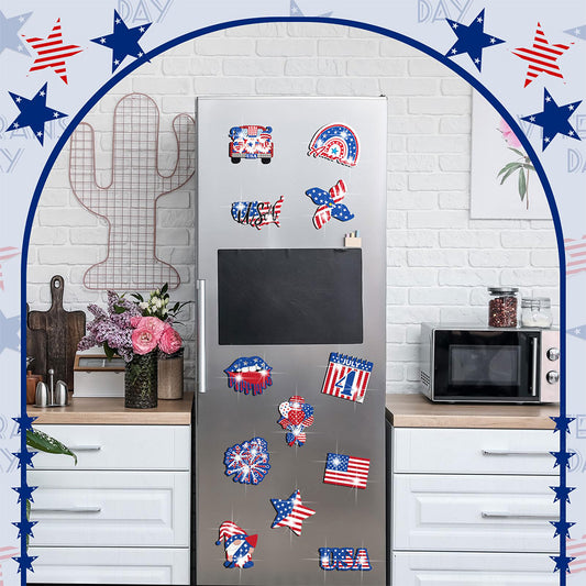 12Pcs American Flag Diamond Painting Refrigerator Magnets Diamond Art Kits