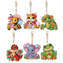 Load image into Gallery viewer, 6Pcs Acrylic Double Sided Animal Family Diamond Art Keyring for Beginners Adults