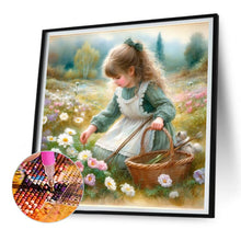 Load image into Gallery viewer, Diamond Painting - Full Round - girl picking flowers (30*30CM)