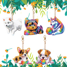 Load image into Gallery viewer, 5Pcs Double Sided Puppy Feather Full Drill Keyring for Home Birthday Party Decor