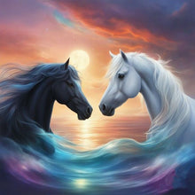 Load image into Gallery viewer, Diamond Painting - Full Round - black and white horse (30*30CM)