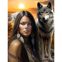 Load image into Gallery viewer, Diamond Painting - Full Round - woman and wolf (30*40CM)
