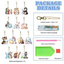 Load image into Gallery viewer, 13Pcs Double Sided Special Shaped Letter Animal Full Drill Keyring for Beginners