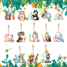 Load image into Gallery viewer, 13Pcs Double Sided Special Shaped Letter Animal Full Drill Keyring for Beginners