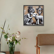 Load image into Gallery viewer, Diamond Painting - Full Round - Girl with cross alpaca (30*30CM)