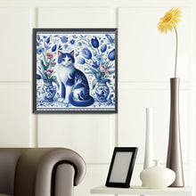 Load image into Gallery viewer, Diamond Painting - Full Round - Blue and white porcelain cat (40*40CM)