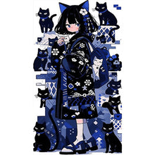 Load image into Gallery viewer, AB Diamond Painting - Full Round - black cat and girl (40*70CM)