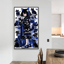 Load image into Gallery viewer, AB Diamond Painting - Full Round - black cat and girl (40*70CM)