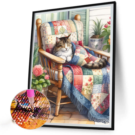 Diamond Painting - Full Round - Retro style¡¤laid-back cat (40*50CM)