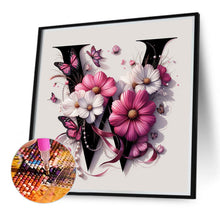 Load image into Gallery viewer, Diamond Painting - Full Round - Black and pink flower letters (40*40CM)