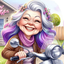 Load image into Gallery viewer, Diamond Painting - Full Round - Happy old lady riding a bicycle (30*30CM)