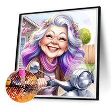 Load image into Gallery viewer, Diamond Painting - Full Round - Happy old lady riding a bicycle (30*30CM)
