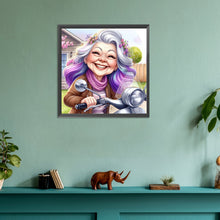 Load image into Gallery viewer, Diamond Painting - Full Round - Happy old lady riding a bicycle (30*30CM)