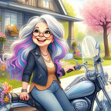 Load image into Gallery viewer, Diamond Painting - Full Round - Happy old lady riding a bicycle (30*30CM)