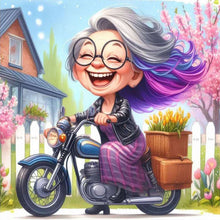 Load image into Gallery viewer, Diamond Painting - Full Round - Happy old lady riding a bicycle (30*30CM)