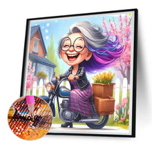 Load image into Gallery viewer, Diamond Painting - Full Round - Happy old lady riding a bicycle (30*30CM)