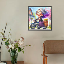 Load image into Gallery viewer, Diamond Painting - Full Round - Happy old lady riding a bicycle (30*30CM)
