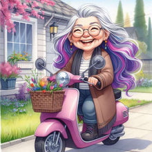 Load image into Gallery viewer, Diamond Painting - Full Round - Happy old lady riding a bicycle (30*30CM)