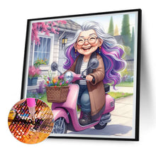 Load image into Gallery viewer, Diamond Painting - Full Round - Happy old lady riding a bicycle (30*30CM)