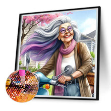 Load image into Gallery viewer, Diamond Painting - Full Round - Happy old lady riding a bicycle (30*30CM)