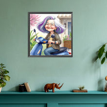Load image into Gallery viewer, Diamond Painting - Full Round - Happy old lady riding a bicycle (30*30CM)