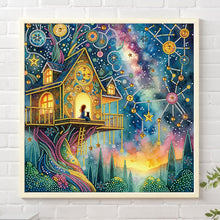 Load image into Gallery viewer, Diamond Painting - Partial Special Shaped - Fantasy Starry Sky Galaxy Treehouse (40*40CM)