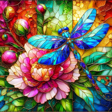 Load image into Gallery viewer, Diamond Painting - Full Round - Glass art dragonfly and peony flowers (40*40CM)
