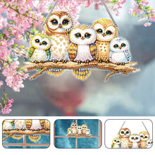 Load image into Gallery viewer, Acrylic Special Shaped Owl Family Hanging Diamond Art Kits Bedroom Decoration