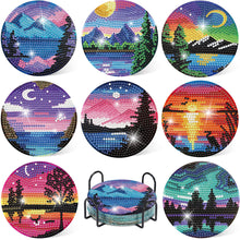 Load image into Gallery viewer, 8Pcs DIY Landscape Diamond Painting Coasters with Holder for Party Decor