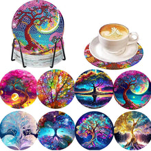 Load image into Gallery viewer, 8Pcs Tree of Life Diamond Painting Coasters with Holder for Party Decor