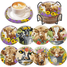 Load image into Gallery viewer, 8Pcs Pastoral Cow Diamond Painting Coasters with Holder Animal for Party Decor