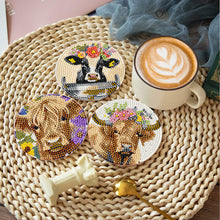 Load image into Gallery viewer, 8Pcs Pastoral Cow Diamond Painting Coasters with Holder Animal for Party Decor