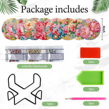 Load image into Gallery viewer, 8Pcs Blooming Flower Diamond Painting Coasters with Holder Animal for Party
