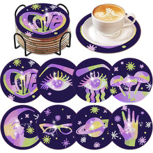 Load image into Gallery viewer, 8Pcs Devil Eye Diamond Painting Coasters with Holder Animal for Party Decor