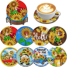 Load image into Gallery viewer, 8Pcs Sunflower Gnome Diamond Painting Coasters with Holder Animal for Party