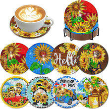 Load image into Gallery viewer, 8Pcs Sunflower Gnome Diamond Painting Coasters with Holder Animal for Party