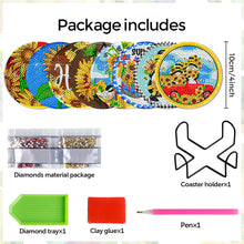 Load image into Gallery viewer, 8Pcs Sunflower Gnome Diamond Painting Coasters with Holder Animal for Party