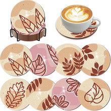 Load image into Gallery viewer, 8Pcs Leaf Diamond Painting Coasters with Holder Animal for Party Decor