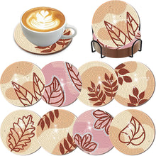 Load image into Gallery viewer, 8Pcs Leaf Diamond Painting Coasters with Holder Animal for Party Decor