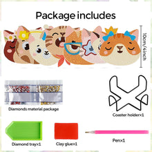 Load image into Gallery viewer, 8Pcs Kitten Diamond Painting Coasters with Holder Animal for Party Decor