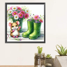 Load image into Gallery viewer, Diamond Painting - Full Round - Little mouse and flowers in boots (30*30CM)