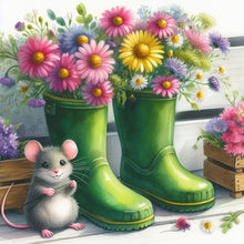 Load image into Gallery viewer, Diamond Painting - Full Round - Little mouse and flowers in boots (30*30CM)