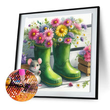 Load image into Gallery viewer, Diamond Painting - Full Round - Little mouse and flowers in boots (30*30CM)