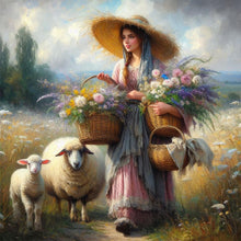 Load image into Gallery viewer, Diamond Painting - Full Round - Oil painting style farm woman (30*30CM)