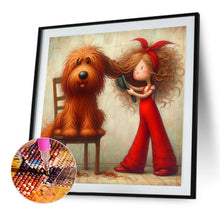 Load image into Gallery viewer, Diamond Painting - Full Square - Woman in red and dog (30*30CM)