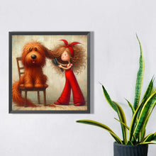 Load image into Gallery viewer, Diamond Painting - Full Square - Woman in red and dog (30*30CM)