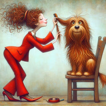 Load image into Gallery viewer, Diamond Painting - Full Square - Woman in red and dog (30*30CM)