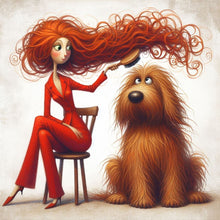 Load image into Gallery viewer, Diamond Painting - Full Square - Woman in red and dog (30*30CM)